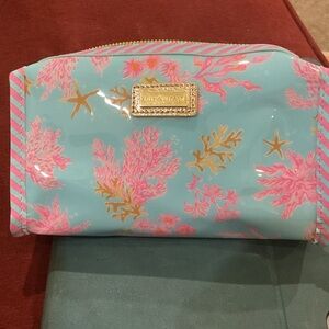 Lilly Pulitzer Light Blue and Pink Coral Cosmetic Pouch